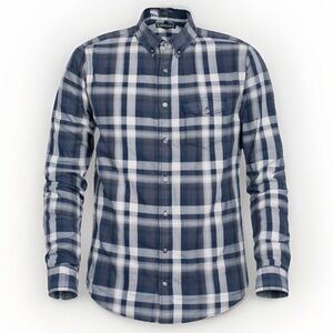 Express Men's Blue Plaid L/S Button Up Dress Shirt Modern Fit Size L 16-16 1/2